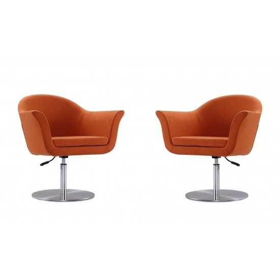 Voyager Swivel Adjustable Accent Chair in Orange and Brushed Metal (Set of 2)