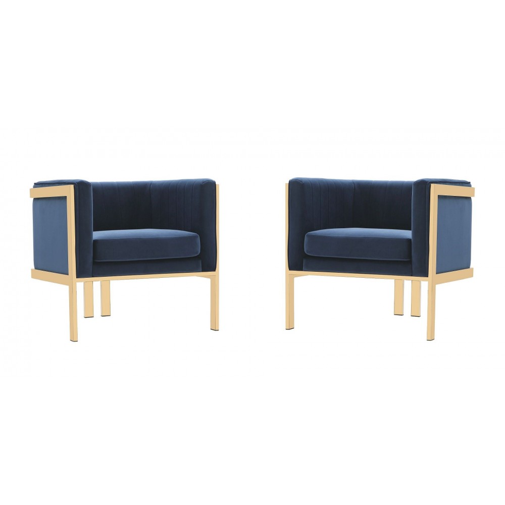 Paramount Accent Armchair in Royal Blue and Polished Brass (Set of 2)