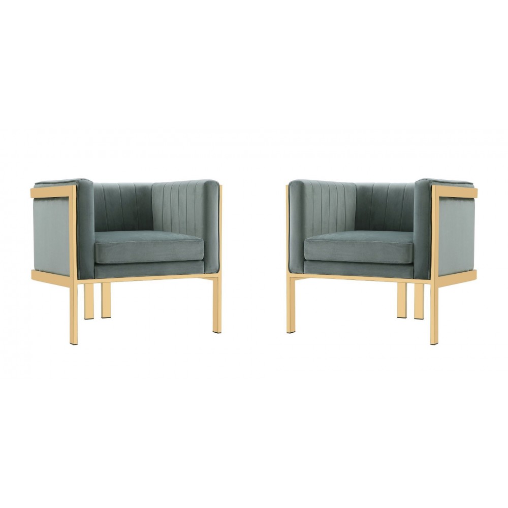 Paramount Accent Armchair in Warm Grey and Polished Brass (Set of 2)