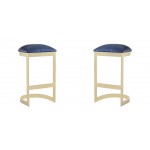 Aura Bar Stool in Blue and Polished Brass (Set of 2)