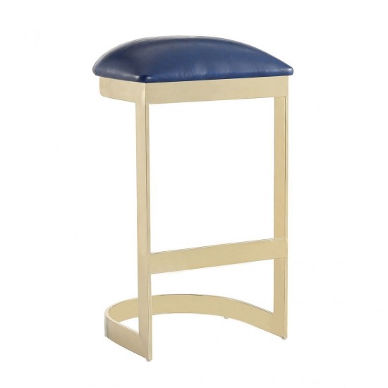 Aura Bar Stool in Blue and Polished Brass (Set of 2)