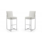 Element 29" Faux Leather Bar Stool in Pearl White and Polished Chrome (Set of 2)