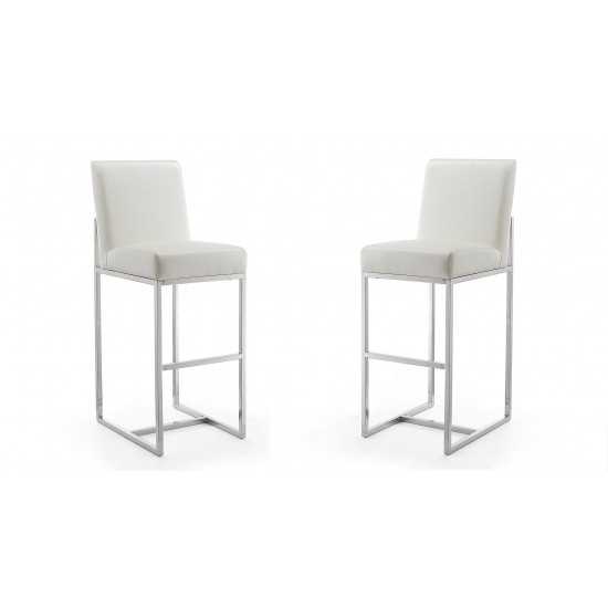 Element 29" Faux Leather Bar Stool in Pearl White and Polished Chrome (Set of 2)