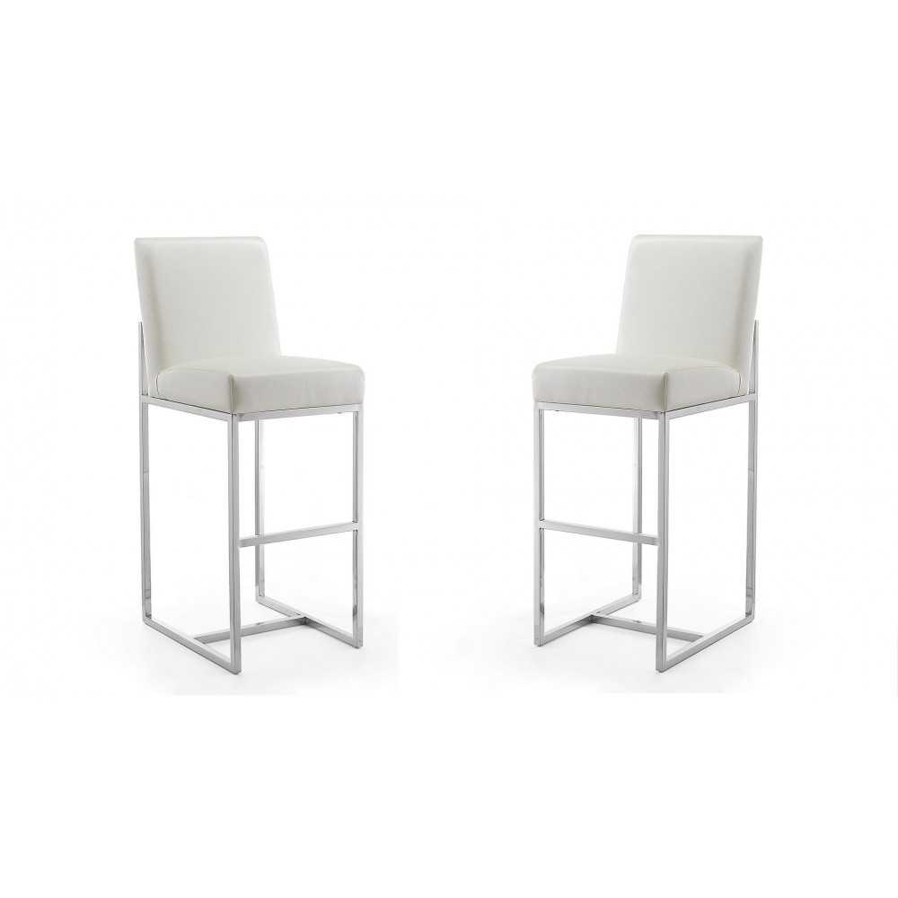 Element 29" Faux Leather Bar Stool in Pearl White and Polished Chrome (Set of 2)