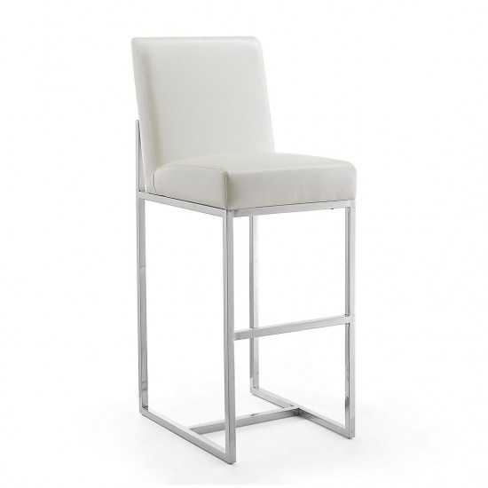 Element 29" Faux Leather Bar Stool in Pearl White and Polished Chrome (Set of 2)