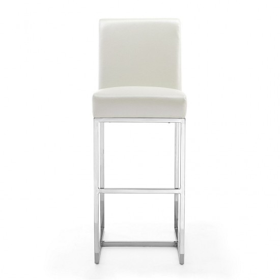 Element 29" Faux Leather Bar Stool in Pearl White and Polished Chrome (Set of 2)