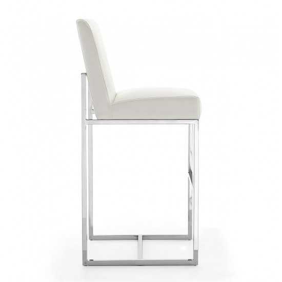 Element 29" Faux Leather Bar Stool in Pearl White and Polished Chrome (Set of 2)