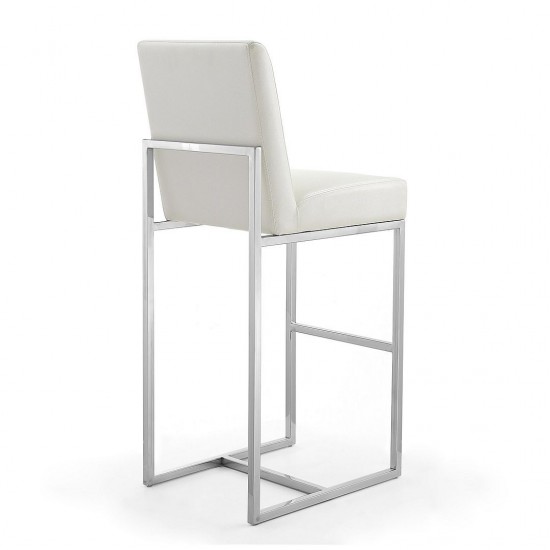 Element 29" Faux Leather Bar Stool in Pearl White and Polished Chrome (Set of 2)