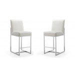 Element 24" Faux Leather Counter Stool in Pearl White and Polished Chrome (Set of 2)