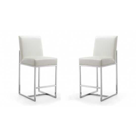 Element 24" Faux Leather Counter Stool in Pearl White and Polished Chrome (Set of 2)