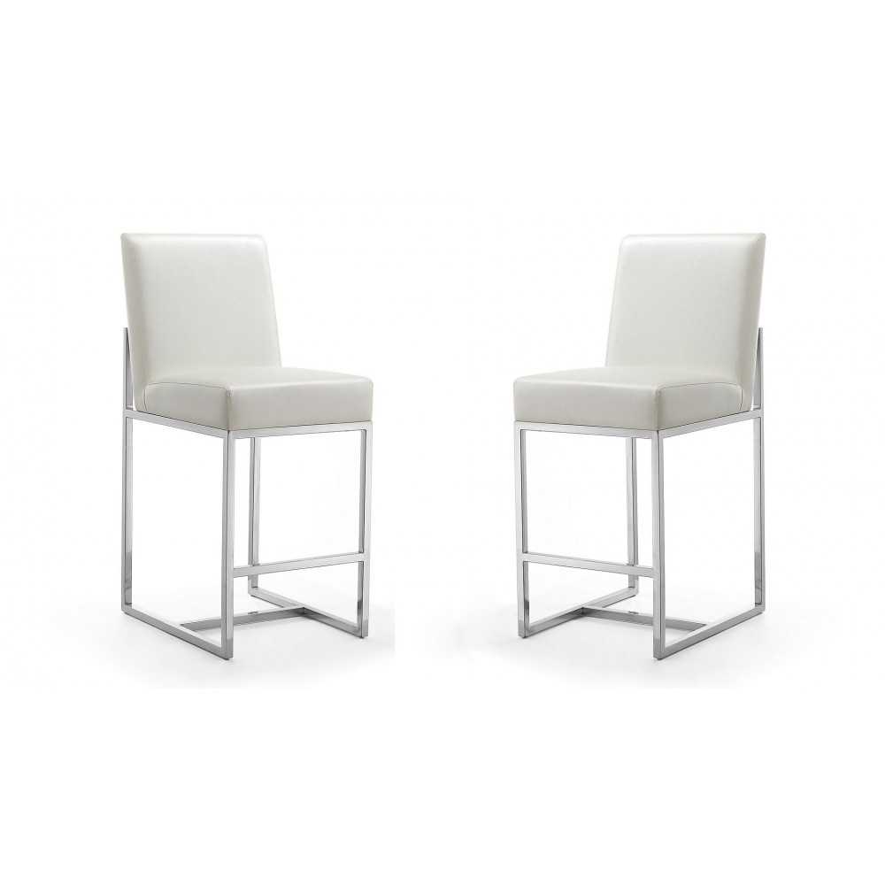 Element 24" Faux Leather Counter Stool in Pearl White and Polished Chrome (Set of 2)