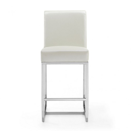 Element 24" Faux Leather Counter Stool in Pearl White and Polished Chrome (Set of 2)