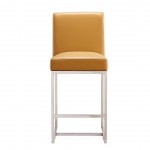 Element 24" Faux Leather Counter Stool in Camel and Polished Chrome (Set of 2)