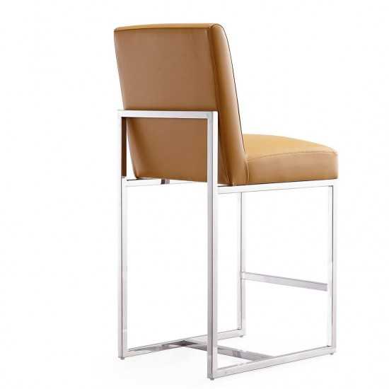 Element 24" Faux Leather Counter Stool in Camel and Polished Chrome (Set of 2)