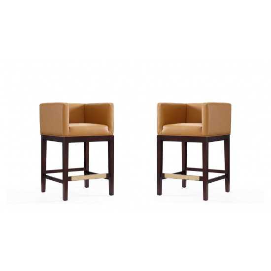 Kingsley Counter Stool in Camel and Dark Walnut (Set of 2)