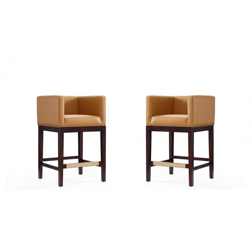 Kingsley Counter Stool in Camel and Dark Walnut (Set of 2)