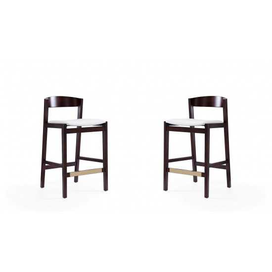 Klismos Counter Stool in Ivory and Dark Walnut (Set of 2)