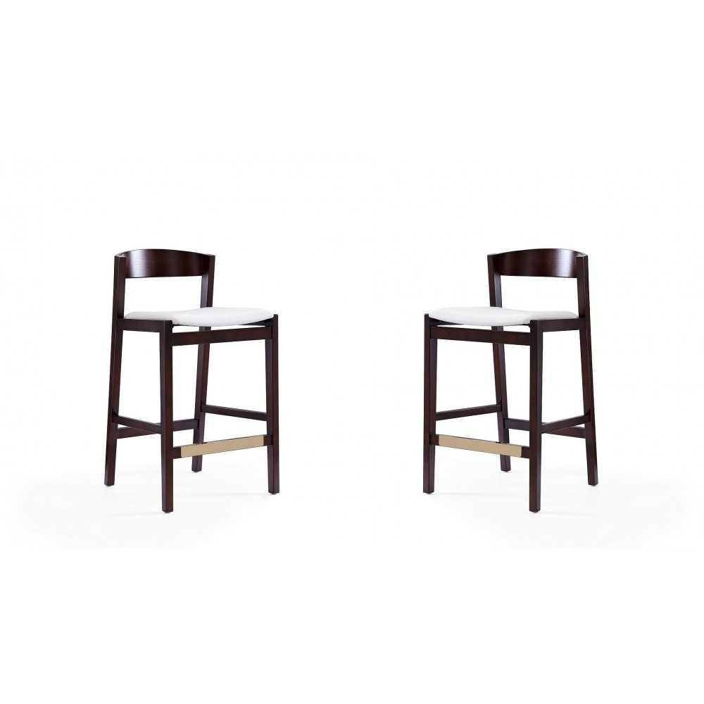 Klismos Counter Stool in Ivory and Dark Walnut (Set of 2)