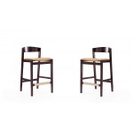 Klismos Counter Stool in Camel and Dark Walnut (Set of 2)