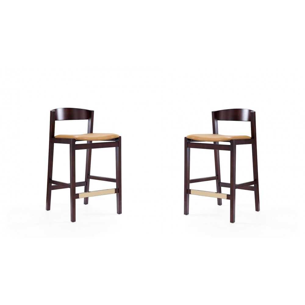 Klismos Counter Stool in Camel and Dark Walnut (Set of 2)