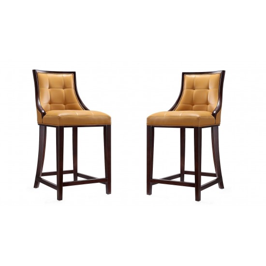 Fifth Ave Counter Stool in Camel and Dark Walnut (Set of 2)