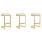 Aura Bar Stool in White and Polished Brass (Set of 3)