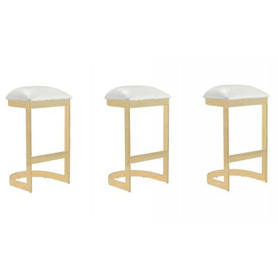 Aura Bar Stool in White and Polished Brass (Set of 3)