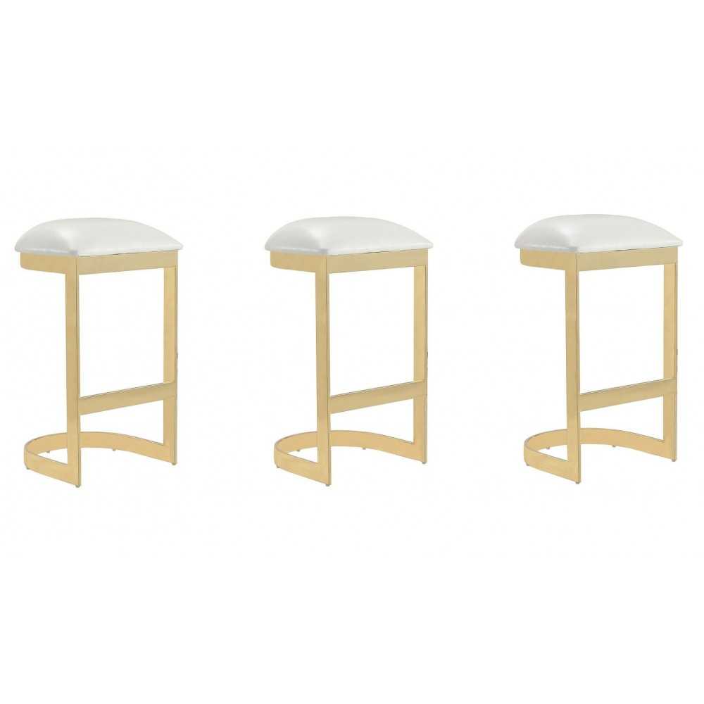 Aura Bar Stool in White and Polished Brass (Set of 3)