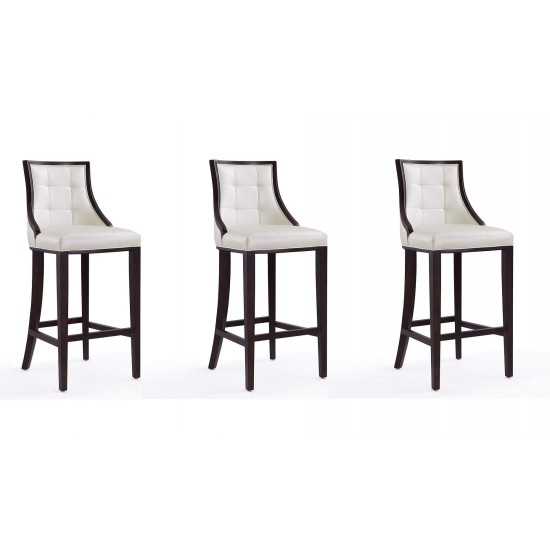 Fifth Avenue Bar Stool in Pearl White and Walnut (Set of 3)