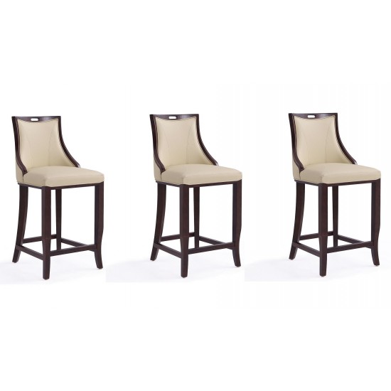 Emperor Bar Stool in Cream and Walnut (Set of 3)