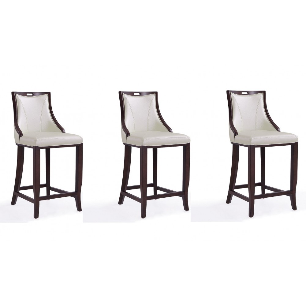 Emperor Bar Stool in Pearl White and Walnut (Set of 3)