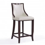 Emperor Bar Stool in Pearl White and Walnut (Set of 3)