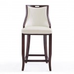 Emperor Bar Stool in Pearl White and Walnut (Set of 3)