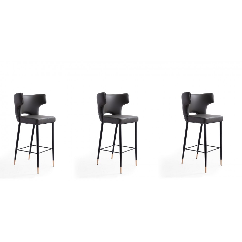 Holguin Barstool in Grey, Black and Gold (Set of 3)