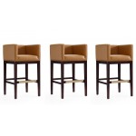 Kingsley Barstool in Camel and Dark Walnut (Set of 3)