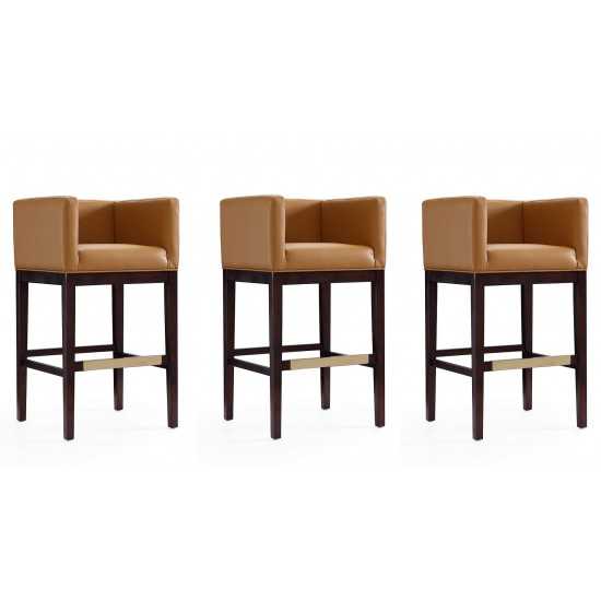 Kingsley Barstool in Camel and Dark Walnut (Set of 3)