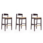 Klismos Barstool in Camel and Dark Walnut (Set of 3)