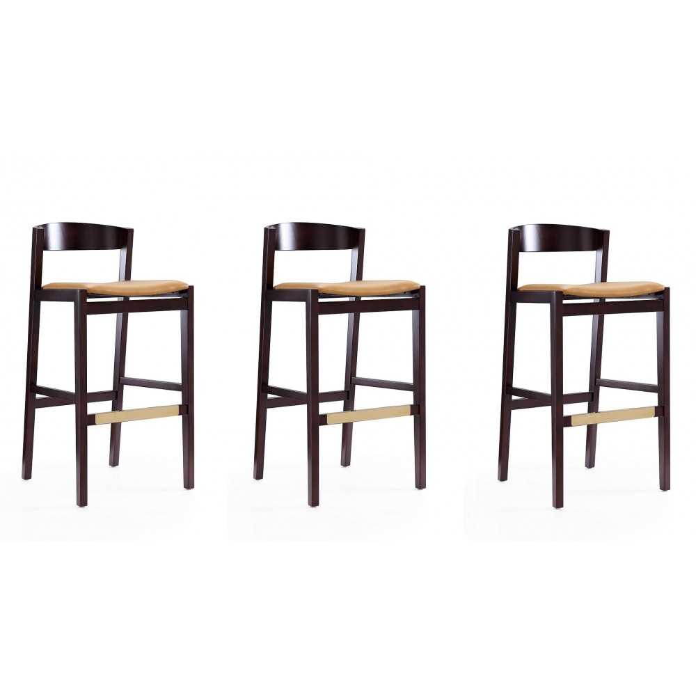 Klismos Barstool in Camel and Dark Walnut (Set of 3) Klismos Barstool in Camel and Dark Walnut (Set of 3)