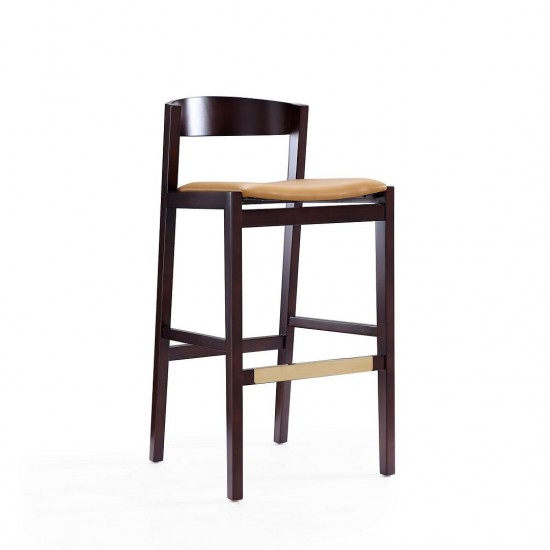 Klismos Barstool in Camel and Dark Walnut (Set of 3)