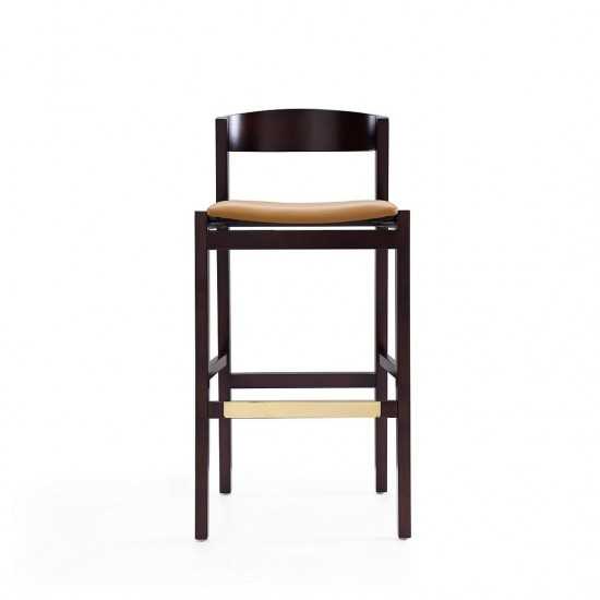 Klismos Barstool in Camel and Dark Walnut (Set of 3)