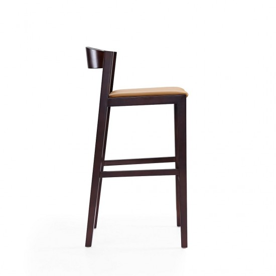 Klismos Barstool in Camel and Dark Walnut (Set of 3)