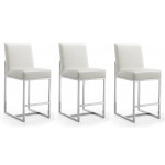 Element 24" Faux Leather Counter Stool in Pearl White and Polished Chrome (Set of 3)