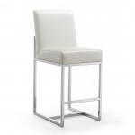 Element 24" Faux Leather Counter Stool in Pearl White and Polished Chrome (Set of 3)