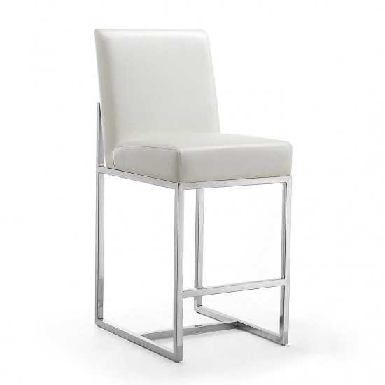 Element 24" Faux Leather Counter Stool in Pearl White and Polished Chrome (Set of 3)