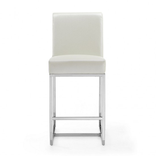 Element 24" Faux Leather Counter Stool in Pearl White and Polished Chrome (Set of 3)