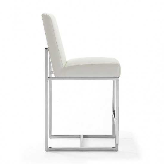 Element 24" Faux Leather Counter Stool in Pearl White and Polished Chrome (Set of 3)
