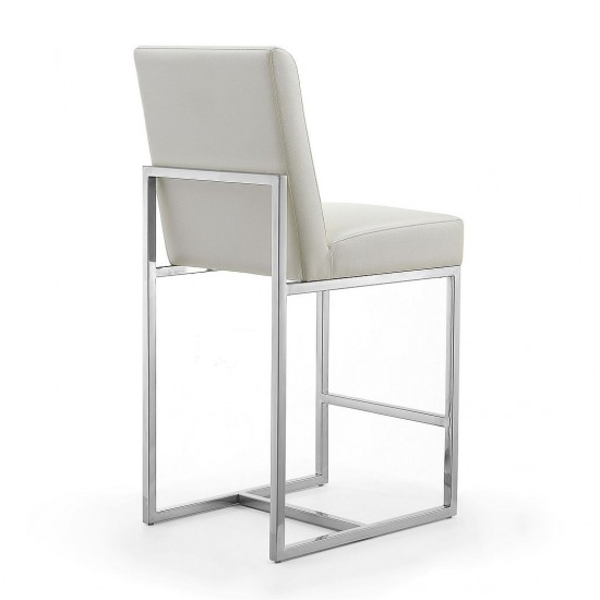 Element 24" Faux Leather Counter Stool in Pearl White and Polished Chrome (Set of 3)