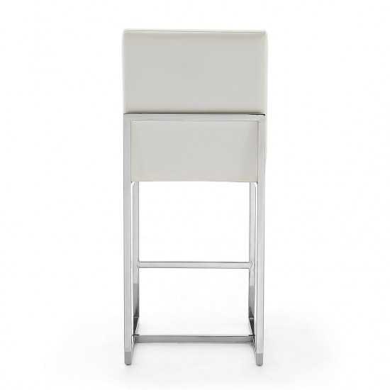 Element 24" Faux Leather Counter Stool in Pearl White and Polished Chrome (Set of 3)