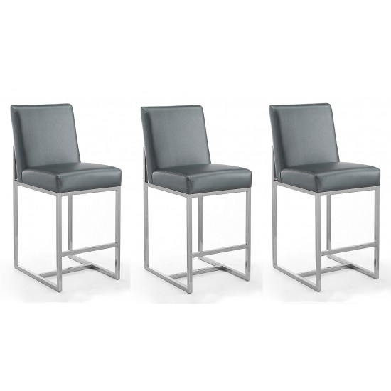 Element 24" Faux Leather Counter Stool in Graphite and Polished Chrome (Set of 3)