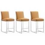 Element 24" Faux Leather Counter Stool in Camel and Polished Chrome (Set of 3)